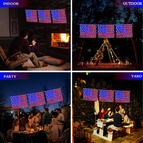 HYH American Flag String Lights 3 in 1 Waterproof Led Flag Net Light of The United States Flag Lights for Independence Day National Day 4th of Jul...
