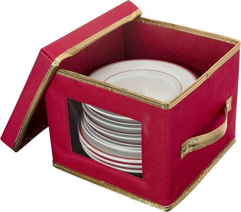 Simplify Holiday Salad Plate Dinnerware Storage Box | 9.45 Inch | Christmas China | 12 Felt Dividers | Tableware Setting | Red...