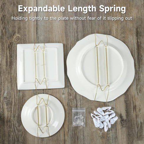 10 Piece Plate Hangers, 10 Inch Invisible Brass Wall Plate Hangers, Comes with 12 Piece Wall Hooks for Decorative Plates...
