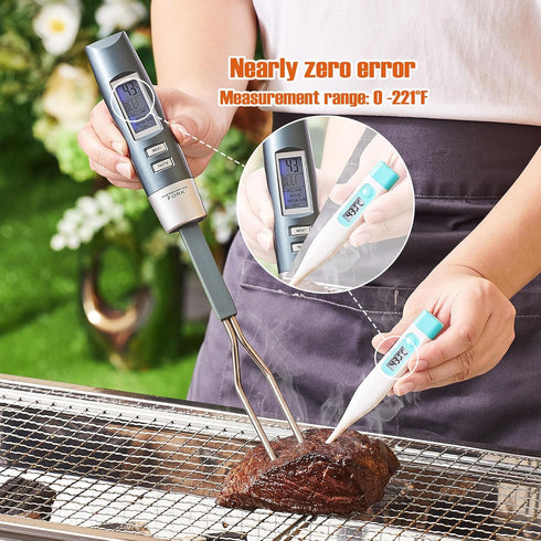 Meat Thermometer Fork with Electronic Ready Alarm, Digital Cooking Thermometer with Instant Read, LCD Display and Led Light, Grill Thermometers fo...