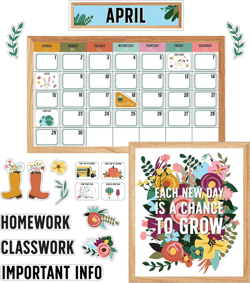 Carson Dellosa 134 pc Grow Together Calendar Bulletin Board Set, Wall Calendar, Monthly Calendar Headers & Cover Ups, Leaf & Flower Decor, Motivat...