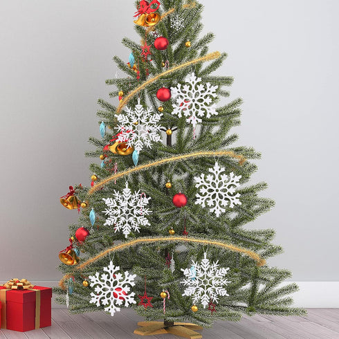 White Snowflake Ornaments, 6 Pack Large Plastic Snowflake Decorations for Christmas Tree, Winter Wonderland...