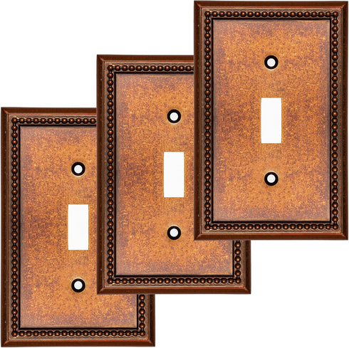 Raised Pearls Decorative Wall Plate Switch Plate Outlet Cover (Single Toggle, 3 Pack, Sponged Copper)...