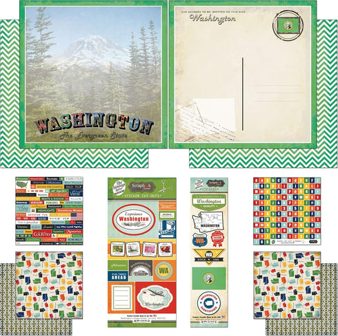 Scrapbook Customs Themed Paper and Stickers Scrapbook Kit, Washington Vintage, 12 inch by 12 inch...
