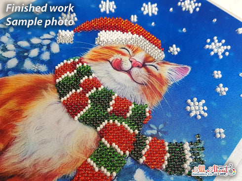 AllAboutEmbroideryUA Bead Embroidery kit Christmas Cat Beaded Cross Stitch kit Needlepoint Handcraft Tapestry kit......