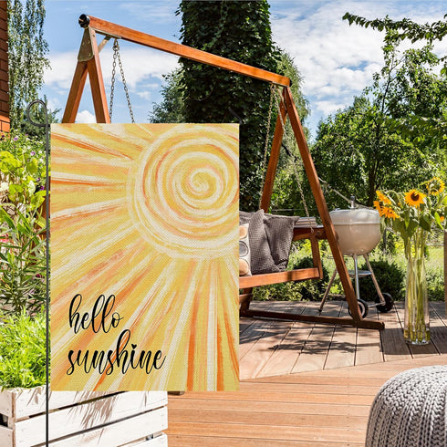 Hello Sunshine Summer Garden Flag 12x18 Vertical Double Sided Gold Farmhouse Holiday Outside Decorations Burlap Yard Flag...