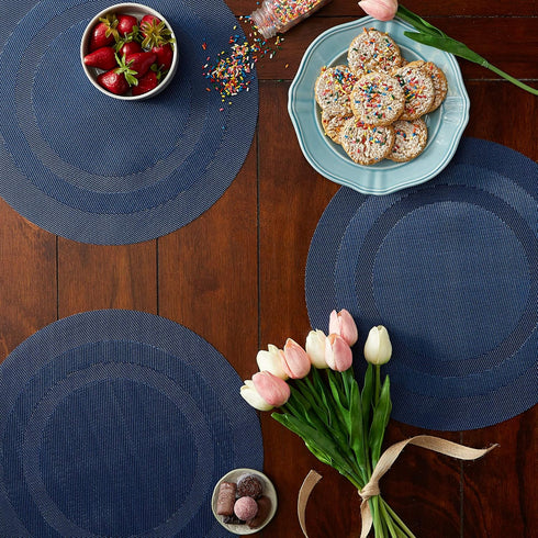 DII PVC Tabletop Collection Woven Indoor/Outdoor, Round Placemat Set, 13.75", Nautical Blue, 6 Piece...
