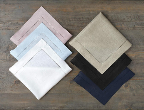 Solino Home Navy Linen Napkins Set of 4-100% Pure Linen Hemstitch Dinner Napkins 20 x 20 Inch for Summer, Fall - Classic Hemstitch...