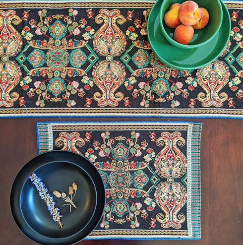 Tache Black Placemats Set of 4 Rococo Elegant Ornate Black Green Dining Cotton Linen Bohemian Tapestry Woven Paisley Cloth Table Mat Set of 4...