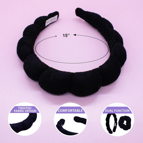 FROG SAC Puffy Spa Headband and Wristbands for Face Washing, Skincare Headbands for Women, Terry Cloth Makeup Skin Care Headbands for Girls, Bubbl...
