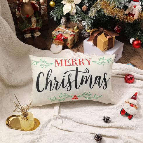 DFXSZ Merry Christmas Pillow Covers Holly Berries Lumbar Pillow Covers Outdoor Pillowcase 12x20 Inch for Home Decoration...