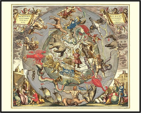 Posterizer 1 pcs-1660Northern Hemispheres-by Andreas Cellarius-Astrology & Zodiac Art-Astronomy & Celestial Art-Gift for Steampunk and Astrology L...
