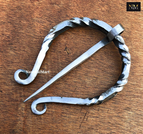 Medieval Hand - Forged Penannular Iron Brooch Fibula, Norse Cloak, Scarf-Shawl Pin, Cloak Clasp, Celtic, Renaissance Viking Age Jewelry Halloween ...