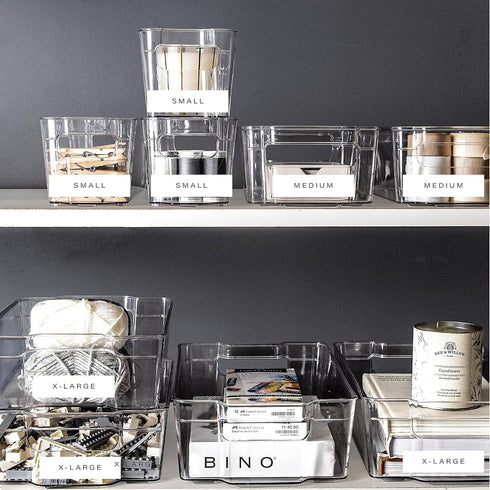 BINO | Stackable Storage Bins, Large - 2 Pack | THE STACKER COLLECTION | Clear Plastic Storage Bins | Built-In Handles | BPA-Free | Containers for...