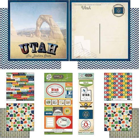 Scrapbook Customs Themed Paper and Stickers Scrapbook Kit, Utah Vintage 12 inch by 12 inch...