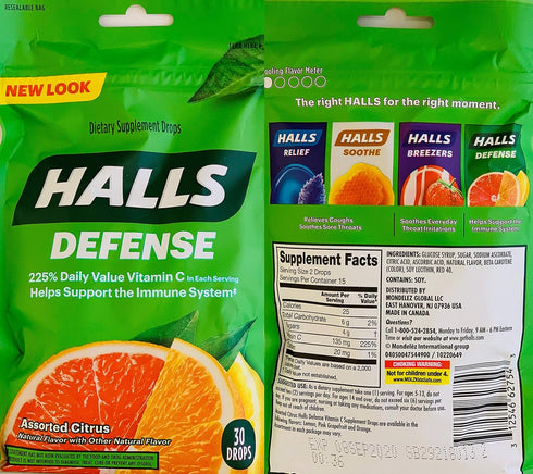 Halls Defense Vitamin C Assorted Citrus Cough Drops, 30-Count (2 Pack) (2 Pack)...