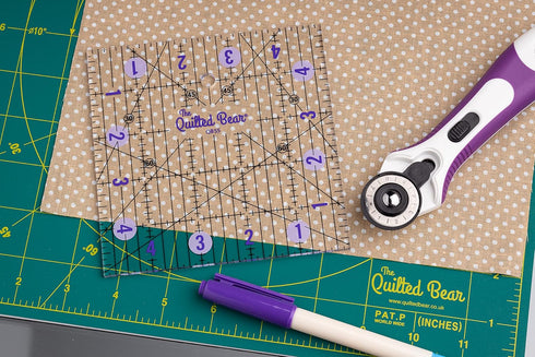 The Quilted Bear Quilting Rulers - Transparent Acrylic Non Slip Quilting, Patchwork & Sewing Ruler with Clear Black Lines & 30, 45 & 60 Degree Ang...