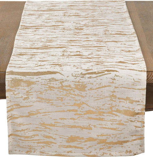 SARO LIFESTYLE - 1612.GL1672B Distressed Foil Metallic Design Cotton Table Runner, 16" x 72", Gold...