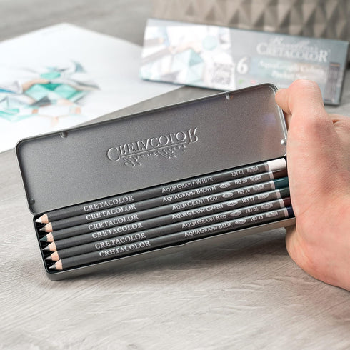 CRETACOLOR AquaGraph Graphite Aquarelle Set, 6 Count (Pack of 1), White, Brown, Teal, Green, red, Blue...