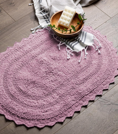 DII Crochet Collection Reversible Bath Mat, Small Oval, 17x24, Mauve...