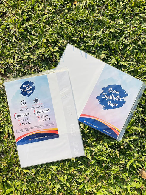 Ocean Synthetic Paper Alcohol Ink Paper | Paper for Alcohol Ink Art Painting | 330 microns/250 GSM | 10+2 Sheets | 100% Stain-Free, White, 12 x 9 ...