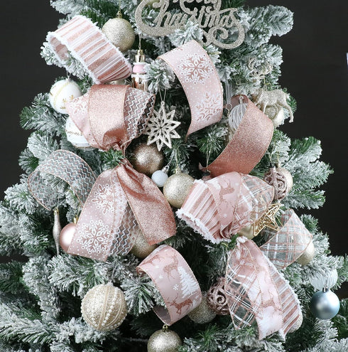 Rose Gold Christmas Ribbon Wired 2.5" Pink Christmas Tree Ribbon Garland Rose Gold Glitter Wired Ribbon for Crafts, Wreaths, Topper Bows, Gift Wra...