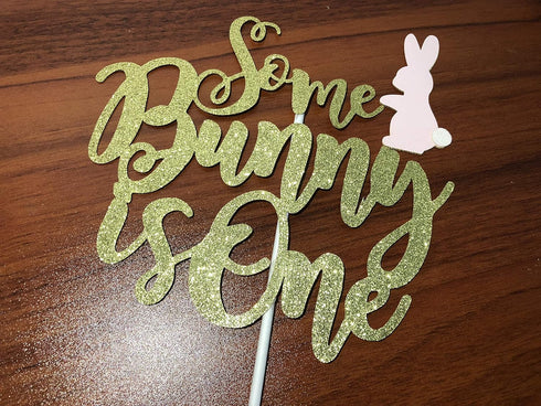 Gold Glitter Some Bunny One Birthday Cake Topper, Bunny 1st Birthday Cake Topper for Easter Bunny 1st Birthday Party Cake Decorations...