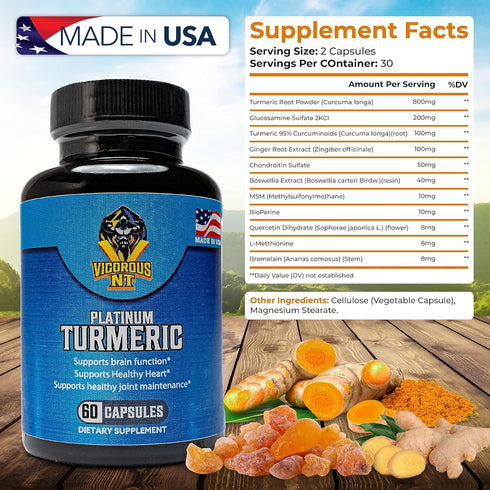 Vigorous NT Platinum Turmeric Supplement - 95% Curcuminoids - 60 Capsules...