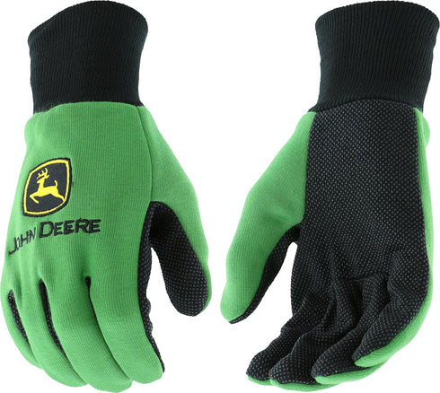 John Deere JD00002 Jersey Gloves - 10 oz Jersey Gloves for Youth, Ribbed Knit Wrist, Polyester/Cotton Fabric, Straight Thumb, Green/Black...