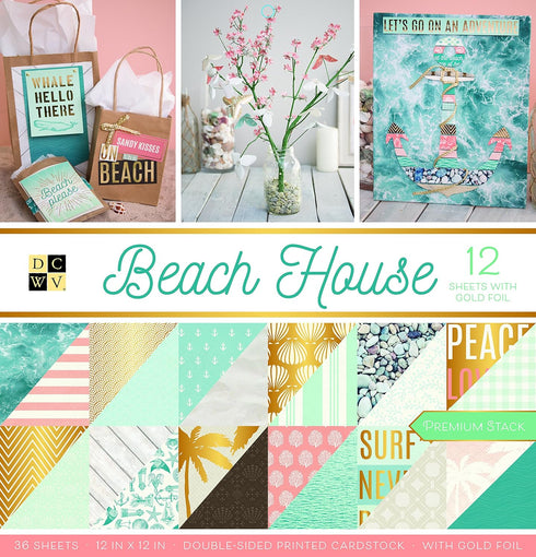 American Crafts DCWV Card Stock 12X12 Premium Printed Cardstock Stack, Beach House, Arts Crafts Supplies Decorative Card Stock For Printer Card St...