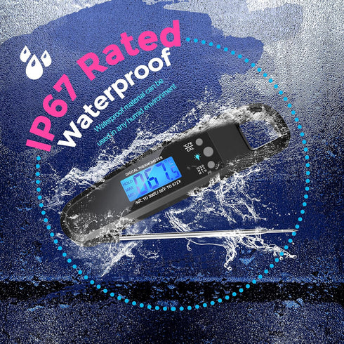 Instant Read Meat Thermometer for Kitchen Cooking, Ultra Fast Precise Waterproof Digital Food Thermometer with Backlight, Magnet and Foldable Prob...