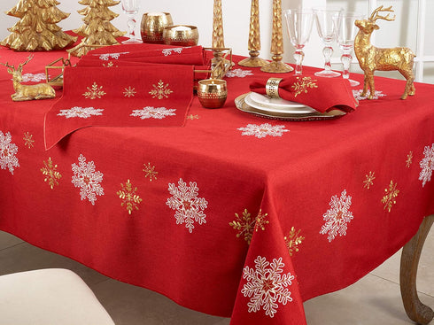 Saro Lifestyle Embroidered Snowflake Design Table Runner, Red, 16"x72"...
