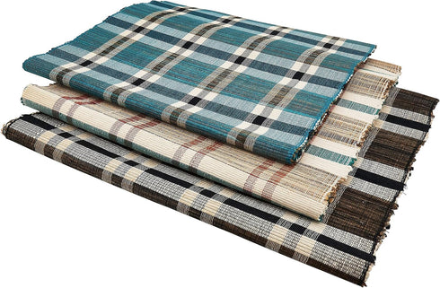 SARO LIFESTYLE Kalama Collection Plaid Woven Water Hyacinth Table Runner, 14" x 72", Turquoise...