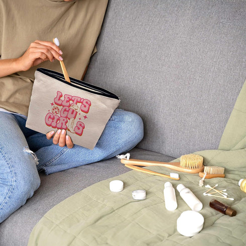 Western Makeup Cosmetic Bag,Let's Go Girls Western Cowgirl Hat Boots Disco Ball Makeup Travel Toiletry Bag,Bachelorette Party Favors,Western Cowgi...