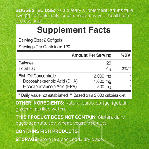 DEAL SUPPLEMENT DHA Supplements | 240 Softgels, Burpless, Lemon Flavor, DHA 1000mg + EPA 500mg, Wild Caught Fish, Rich in Omega-3s, Mercury Free, ...