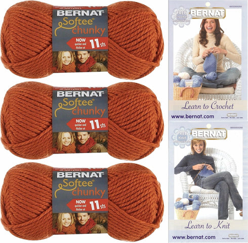 Bernat Softee Chunky Solid Yarn Bundle Super Bulky #6, 3 Skeins Pumpkin 28630......
