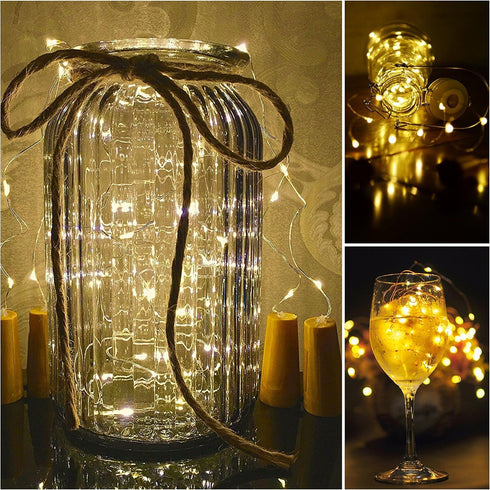 10 Pack 20 LED Wine Bottle Cork Lights Mini Fairy String Lights Copper Wire, Battery Operated Starry Lights for DIY, Festival, Wedding, Party, Ind...
