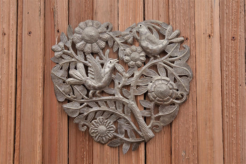 Friendship Heart with Birds and Flowers, Soulmate Love and Friendship Collection, Handmade in Haiti, Inspirational Wall Decor, 11 Inches...