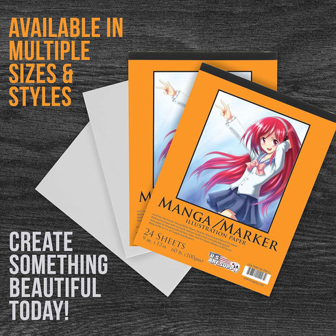 U.S. Art Supply 9" x 12" Premium Manga-Marker Paper Pad, 60 Pound (100gsm), Pad of 24-Sheets (Pack of 2 Pads)...