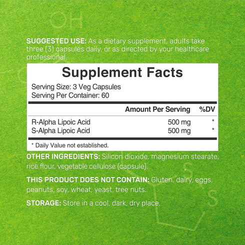 Alpha Lipoic Acid 1,000mg, 180 Veggie Capsules – 50/50 R-ALA & S-ALA for Max Bioavailability – Antioxidant Supplement – Energy & Nervous System Su...