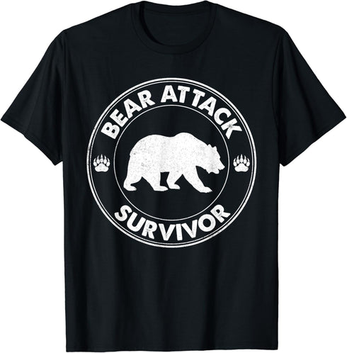 Bear Attack Survivor Funny Retro Hiker Comper Biker Outdoors T-Shirt...