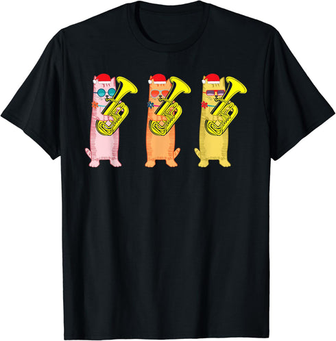 Tuba Christmas Cats Playing Music For The Holidays T-Shirt...