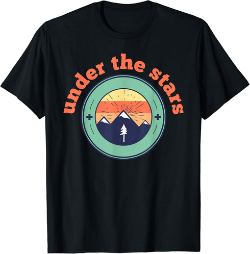 Under The Stars Graphic Hiking Mountains Outdoor Design T-Shirt...