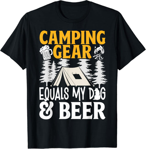 Camping Gear Equals My Dog my Beer Camper T-Shirt...