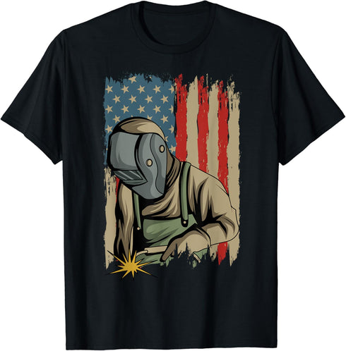 Welder Metal Worker Welding Blacksmithing July 4 US Flag T-Shirt...
