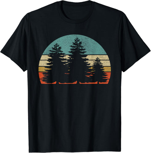 Outdoor Pine Tree Sun Minimalist Nature Retro Men & Women T-Shirt...
