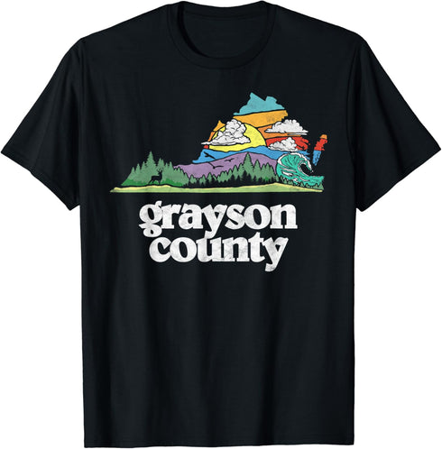 Grayson County Virginia Outdoors & Nature Lover Retro 80s T-Shirt...