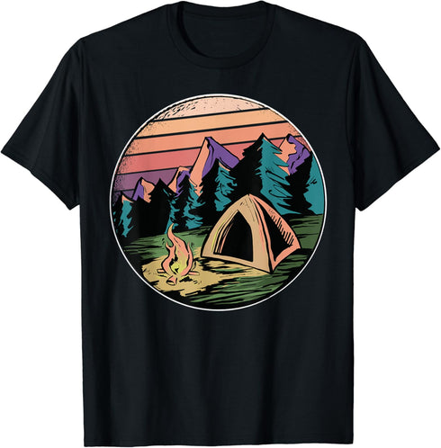 Vintage Mountains Outdoor Retro Camping Tee Hiking T-Shirt...