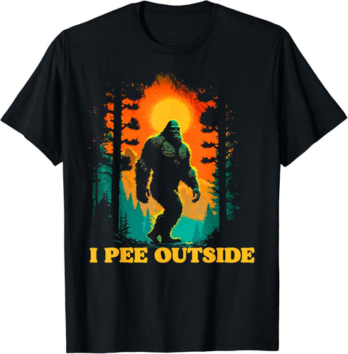 I Pee Outside Funny Bigfoot Hiking Sasquatch Retro Sunset T-Shirt...
