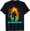 Washington Artistic Bigfoot Hiking Sasquatch Retro Sunset T-Shirt...